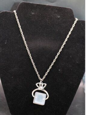 Vintage 18" Silver Tone Necklace with Block of Ice Pendant from the '60s